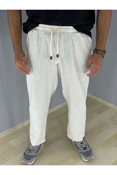 MARESHAL Baggy Fit 100% Cotton Linen Trousers(Beige)
