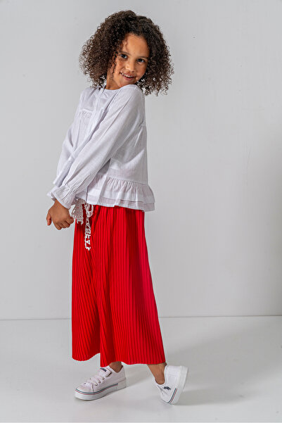 YUSALİ Pleated / Embroidered Floral Embroidered Blouse Pleated Woven Suit