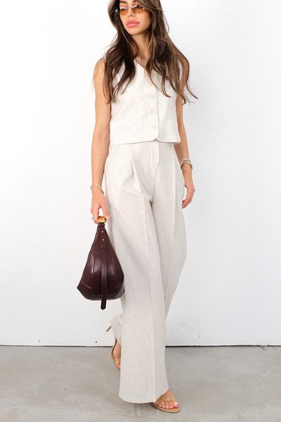 Suzi Black Striped Vest Pants Set Cr4013
