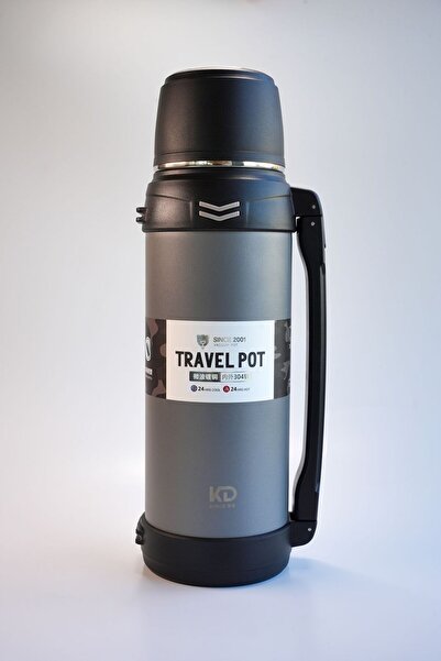 COFFEEHALL Bardaklı XL Termos, Çift Katmanlı, Paslanmaz çelik 2500ml - Gri
