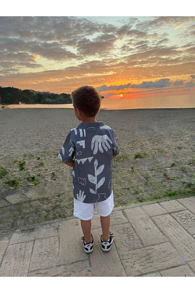 Pollito Boy's Mixed Patterned Shirt Shorts 2 Piece Set