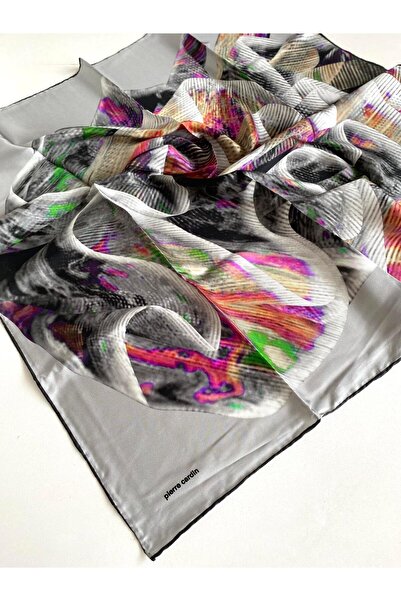 Pierre Cardin Tivil İpek Eşarp 8553438-971-48728 Gri Karışık Desen