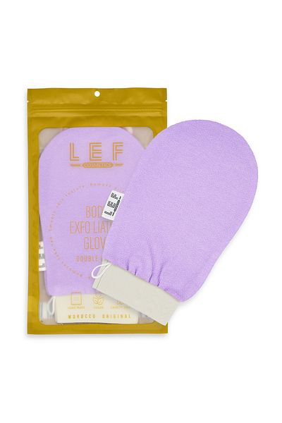 LEF COSMETICS PURPLE Korean Double-Layer Exfoliating Glove for Body Scrubbing and Dead Skin Removal