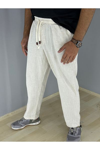 MARESHAL Baggy Fit 100% Cotton Linen Trousers(Beige)