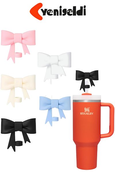 Yenigeldi 4 Pieces of Bow 10mm Stnly Quencher Compatible Silicone Straw Dust Protective Cover Set