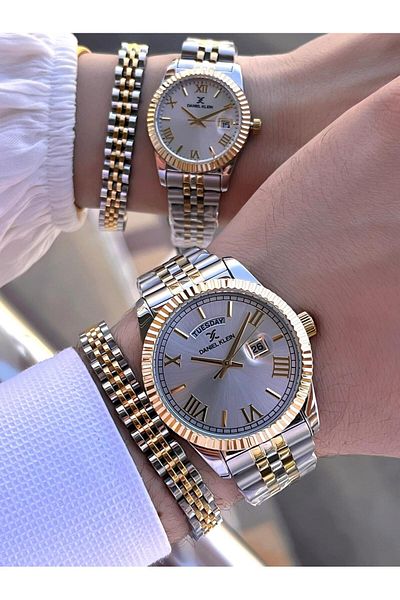 Daniel Klein Vip Series Steel Cord and Steel Bracelet Gift 2 Years Warranty Couple Watch Cf.10887C2