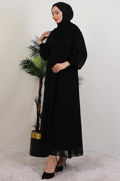 GİYZAMİLA Gipe Detail Chiffon Dress Black