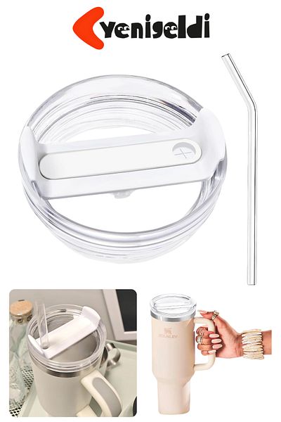 Yenigeldi 1Pcs 40 oz Tumbler Lid for Stnly Quencher Compatible Transparent White Leakproof Replacement Lid and Straw