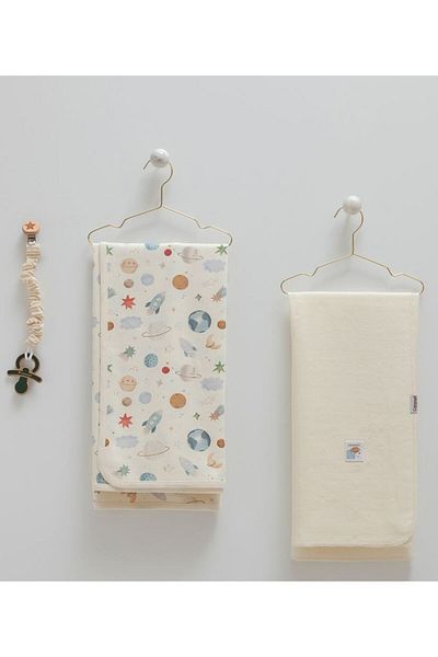 Caramell İncibaby 100% Cotton Premium Baby Boy 3-Piece Cotton Blanket & Muslin Blanket & Pacifier Strap Set