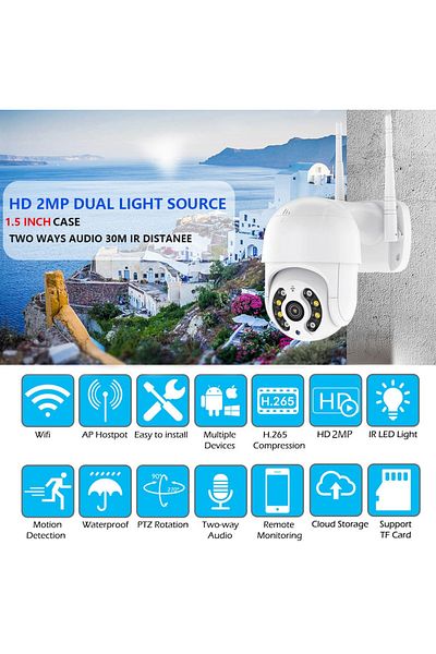 divendi-ro Mini surveillance camera WiFi, 2MP, HD, rotating, bidirectional communication, white