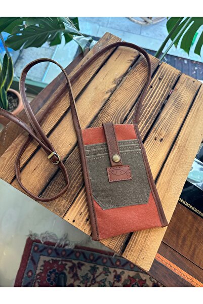 Atelier Lapina Kiremit (Kahve Detaylı) / Doğa Astarlı Mumlu Kanvas Telefon Ça...