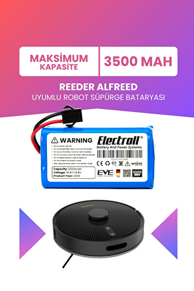 ELECTROLL Reeder Alfreed Uyumlu Batarya (MAKSİMUM KAPASİTE) 3500mah Robot Süp...