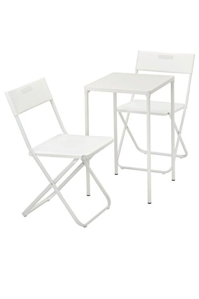 IKEA Fejan masa ve katlanabilir sandalye seti beyaz mindersiz 2 sandalyeli