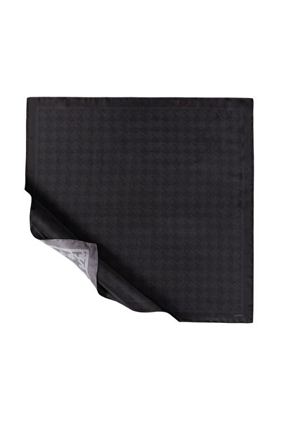 ipekevi Eșarfă din mătase twill - model picior de gâscă - negru