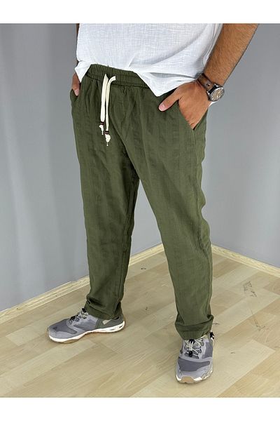 MARESHAL Baggy Fit 100% Cotton Linen Trousers (Khaki)