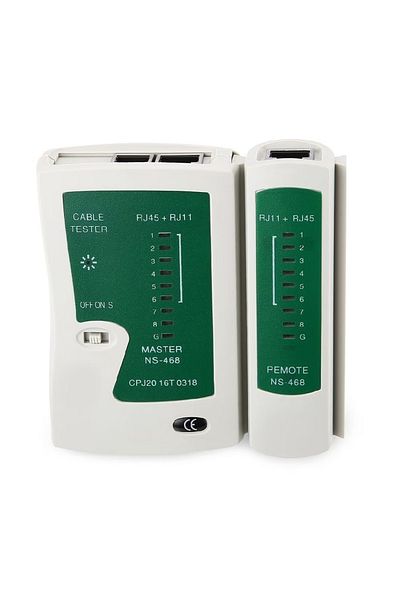 divendi-ro LAN network cable tester, RJ45, RJ11, N21CL, Cat5, Ethernet and Line, incl. case, white/green