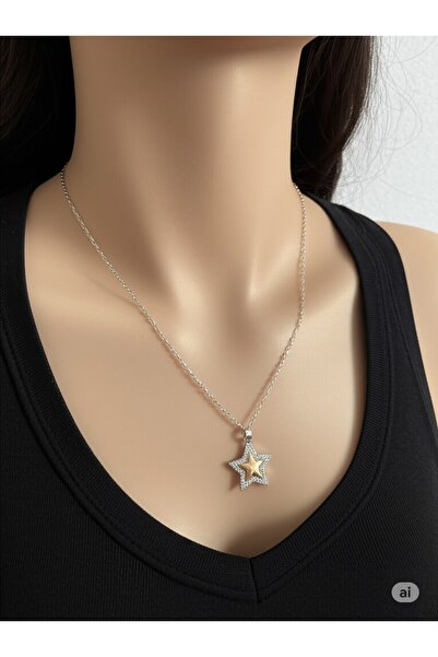 FAMEMUS ACCESSORY Steel Chain Silver Color Zircon Stone Design Gold Color Sta...