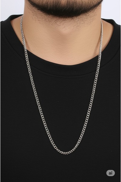 FAMEMUS ACCESSORY Steel Thick Chain Model Silver Color Men's Necklace