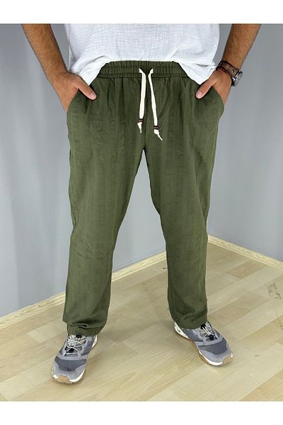 MARESHAL Baggy Fit 100% Cotton Linen Trousers (Khaki)