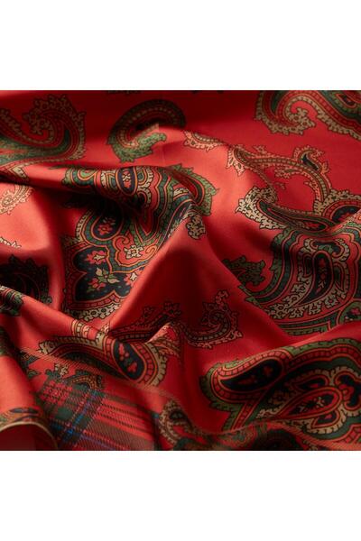 ipekevi Twill İpek Eşarp - Patchwork Desenli - Osmanlı Kırmızısı
