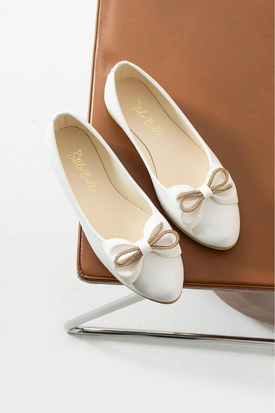 SWORD Ribbon Stone Detailed Ballerina Shoes | Bow Mother Shoes |   Casual Shoes - Skin Ballerina