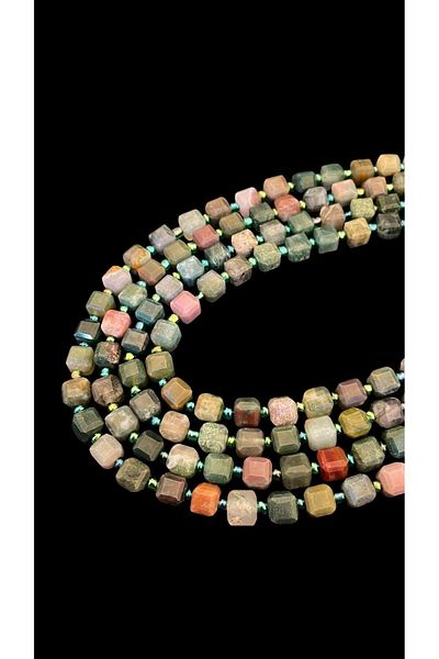 Dünya Doğal Taş 7X7 mm Indian Agate Stone String