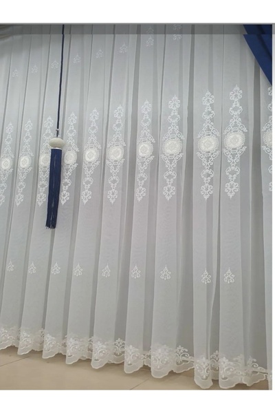 Emuz Perdele din tul cu model de curte cu broderie grea, model avant-gardist, 1/3 frecvent pliat, perete de fundal pentru plantare, tul, perdea,