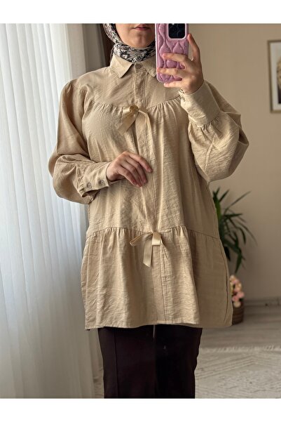 Mina Terzi&Butik Ruffle Tunic/Shirt with Ribbon Detail