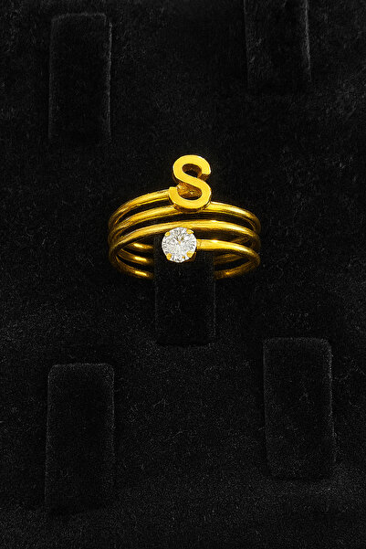 Bittox Kadın Altın Renk Kişiye Özel Harfli Paslanmaz Zirkon Taşlı Ayarlanabil...