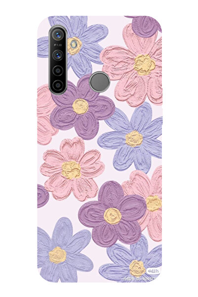 TechTree Realme 5i - 6i - C3 Uyumlu Renkli Papatyalar Sulu Boya Şeffaf Siliko...