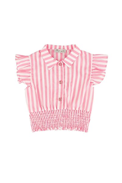 best kids Stripe Sleeve Ruffled Blouse Pink