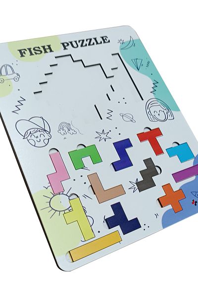 gift plus Colorful Wooden Intelligence Game - Fish Shaped Puzzle - Educational Montessori Toy