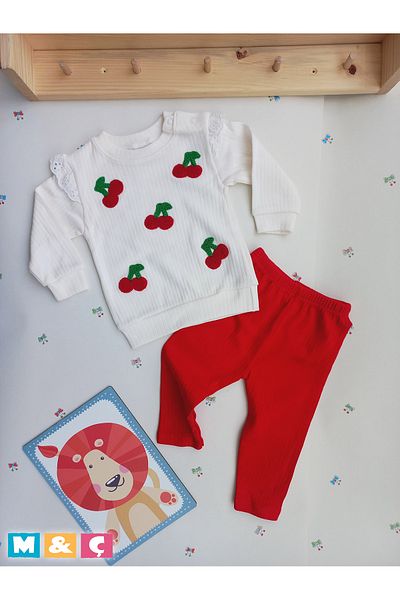 MÇ FAMİLY STORe Baby Girl Red Bottom Top Set Baby Embroidered 2-Piece Set