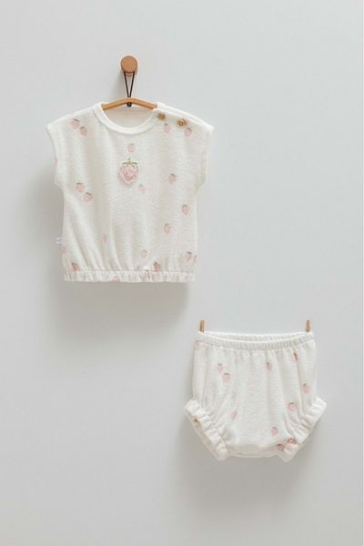 Caramell Berry Days Towel Fabric Tshirt Short Shorts Set Ecru