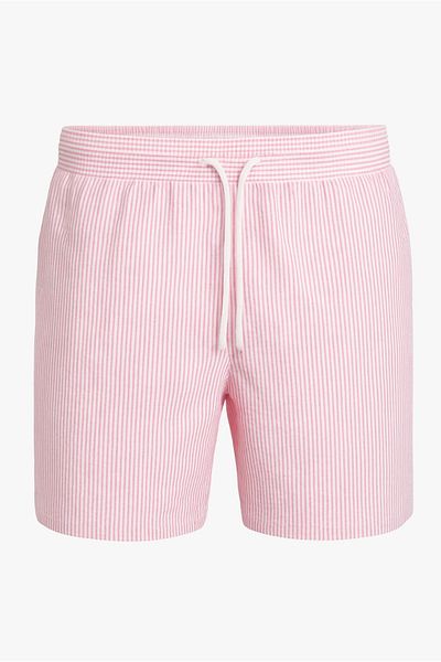DOFİ Men's Striped Seersucker Swim Shorts – Pocket, Mesh, Elastic and Drawstring Waist