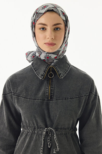 FENZA SCARF شال قطن بنمط عرقي - رمادي-أسود