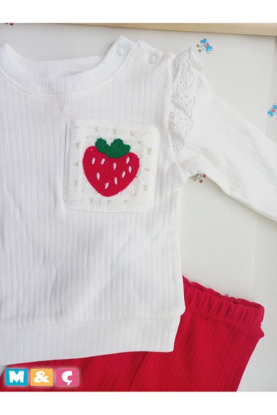 MÇ FAMİLY STORe Baby Girl Red Bottom Top Set Baby Embroidered 2-Piece Set