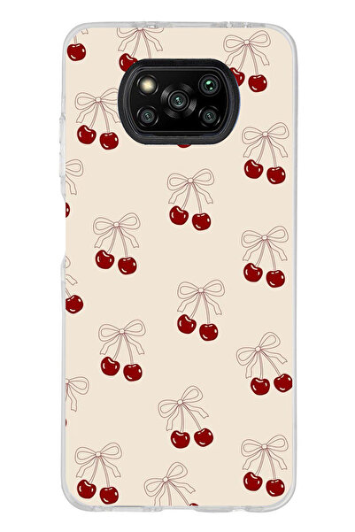 TechTree Poco X3 / NFC / PRO Uyumlu Fiyonklu Kirazlar Şeffaf Silikon Kılıf