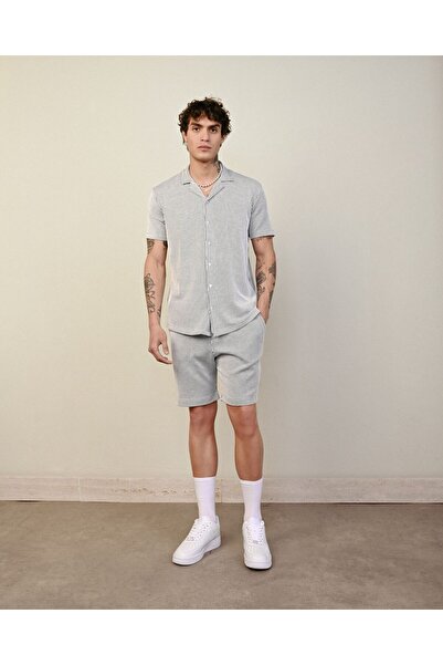 TÜZeMEN Apaş Collar Striped Short Sleeve Fabric Shirt