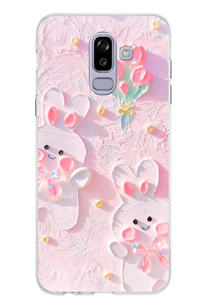 TechTree Samsung Galaxy J8 - A6 PLUS Uyumlu Sevimli Tavşanlar Şeffaf Silikon Kılıf
