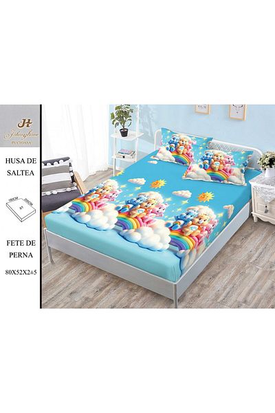 FIONNA.RO Elasticated Duvet Cover and Pillowcases Made of Finet 180x200cm - Bears on the Rainbow