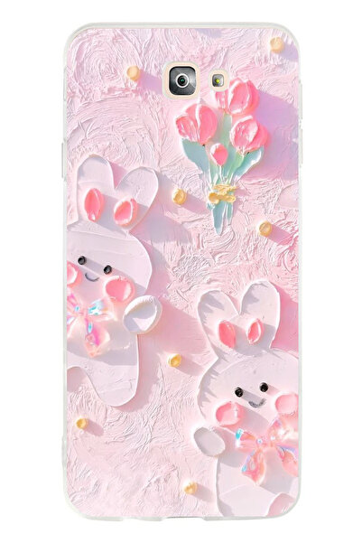 TechTree Samsung Galaxy J7 Prime Uyumlu Sevimli Tavşanlar Şeffaf Silikon Kılıf