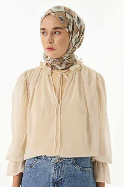 FENZA SCARF Şal din bumbac cu model etnic - Negru-Bej