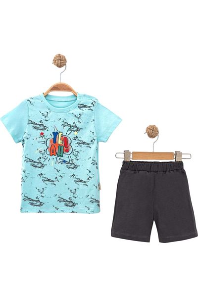 Babexi Yeah Printed Tshirt Shorts Set Turquoise