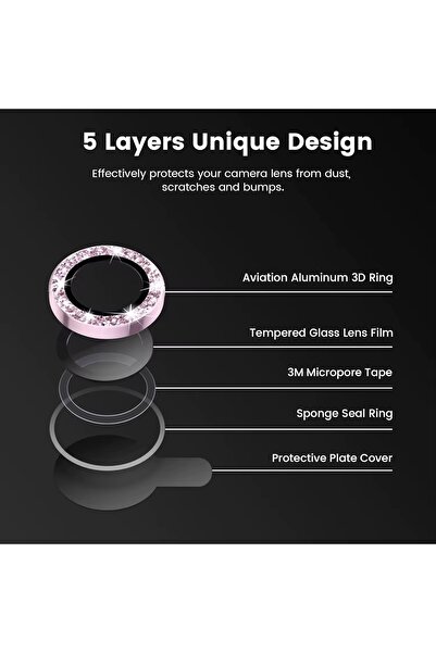 Go Aksesuar Iphone 13 - 13 Mini Uyumlu Taşlı Elmas Glitter Kamera Lens Koruyucu Cam