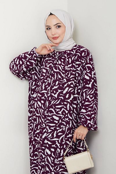 MSK Fashion Large Size Viscose Mother's Dress with Elastic Front Purple