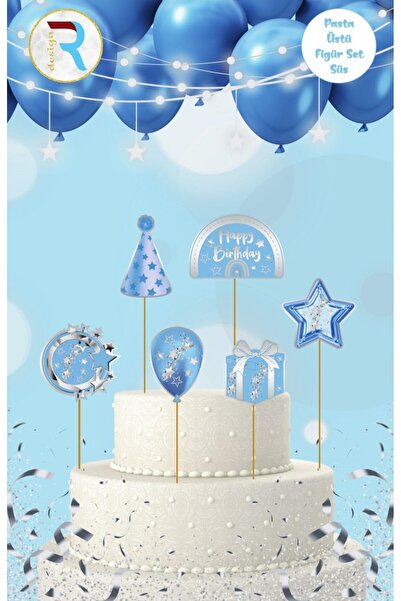 MFM Прикраса для торта з нагоди дня народження, синя, 6 штук