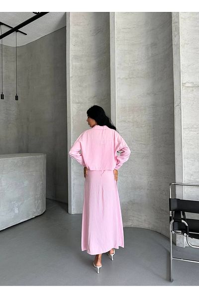 vesantia Women's Pink Premium Perry Cotton Tril Tril Fabric Shirt Long Dress Suit