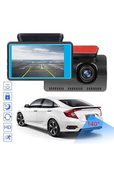 Welora Dual Car Camera, Full HD + Marsarier, 140 degree angle and motion detector - Black