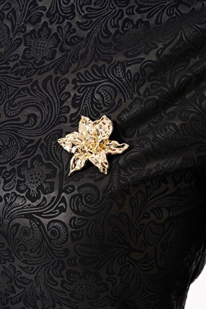 Ateş GOLD PARLAK ZARİF ''GECE SEFASI ÇİÇEK'' BROŞ